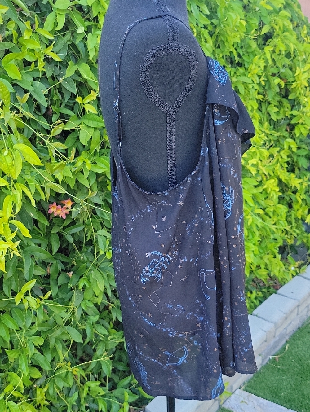 Torrid Black Celestial Zodiac Star Ruffle Sheer Cami Top 1 - Picture 6 of 13